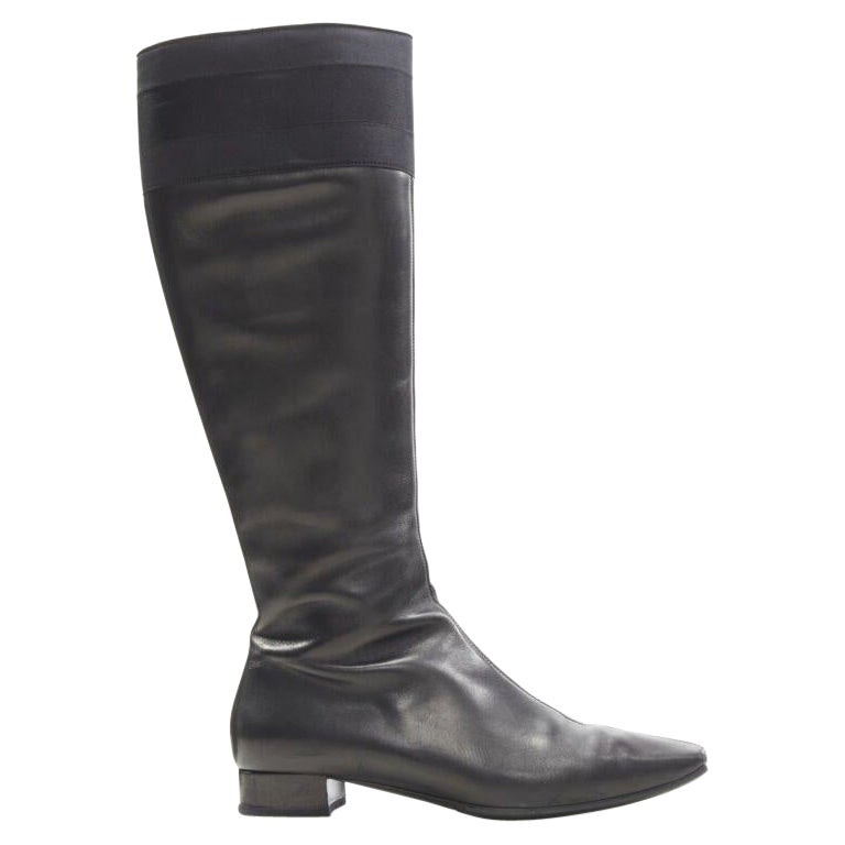 GUCCI black web trim leather gold bamboo charm zip riding boots EU36