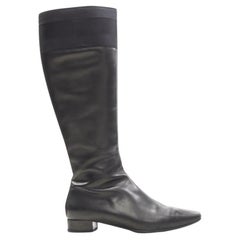 GUCCI black web trim leather gold bamboo charm zip riding boots EU36