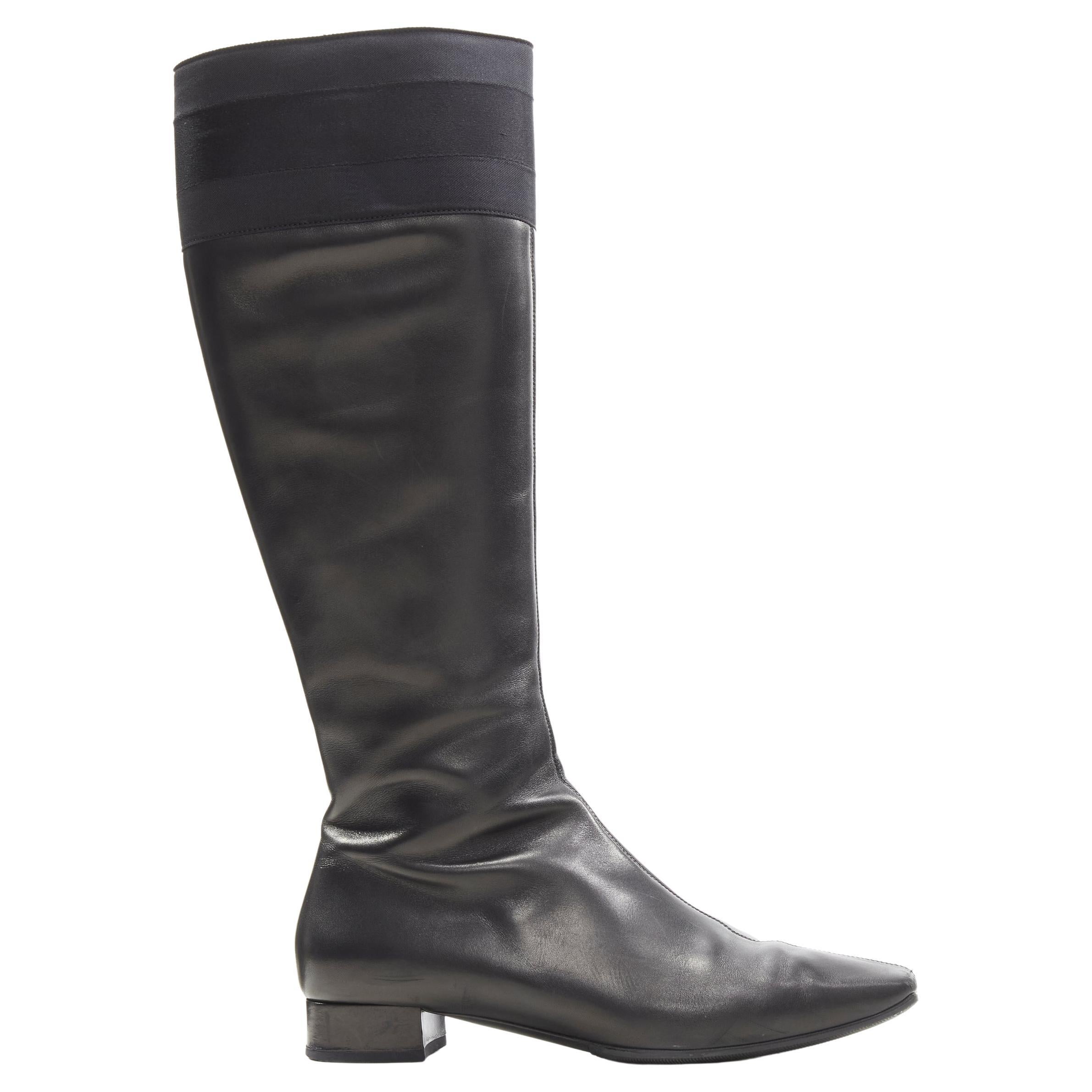 GUCCI black web trim leather gold bamboo charm zip riding boots EU36 For Sale