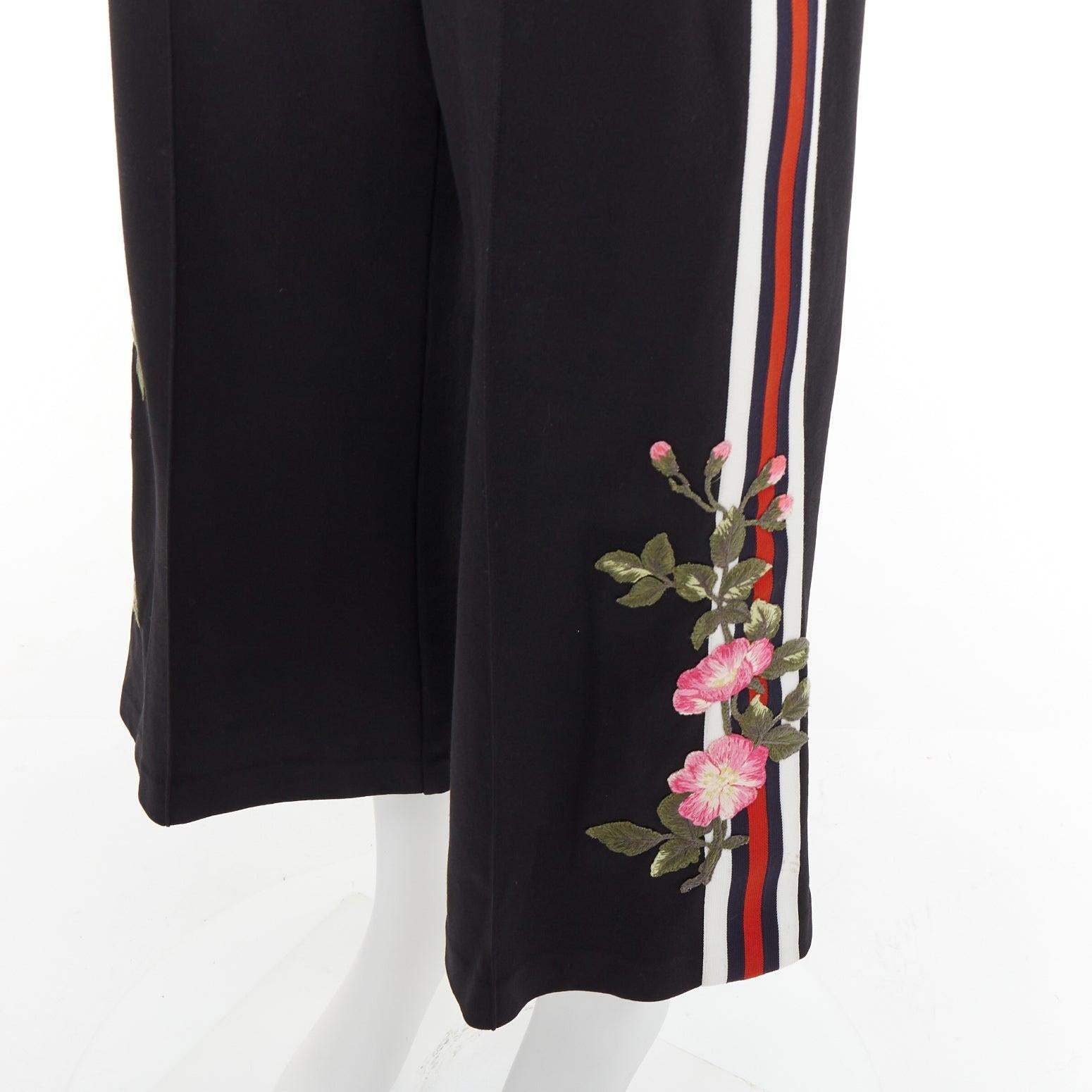 Black GUCCI black webbing floral patch zip pocket wide leg joggers For Sale