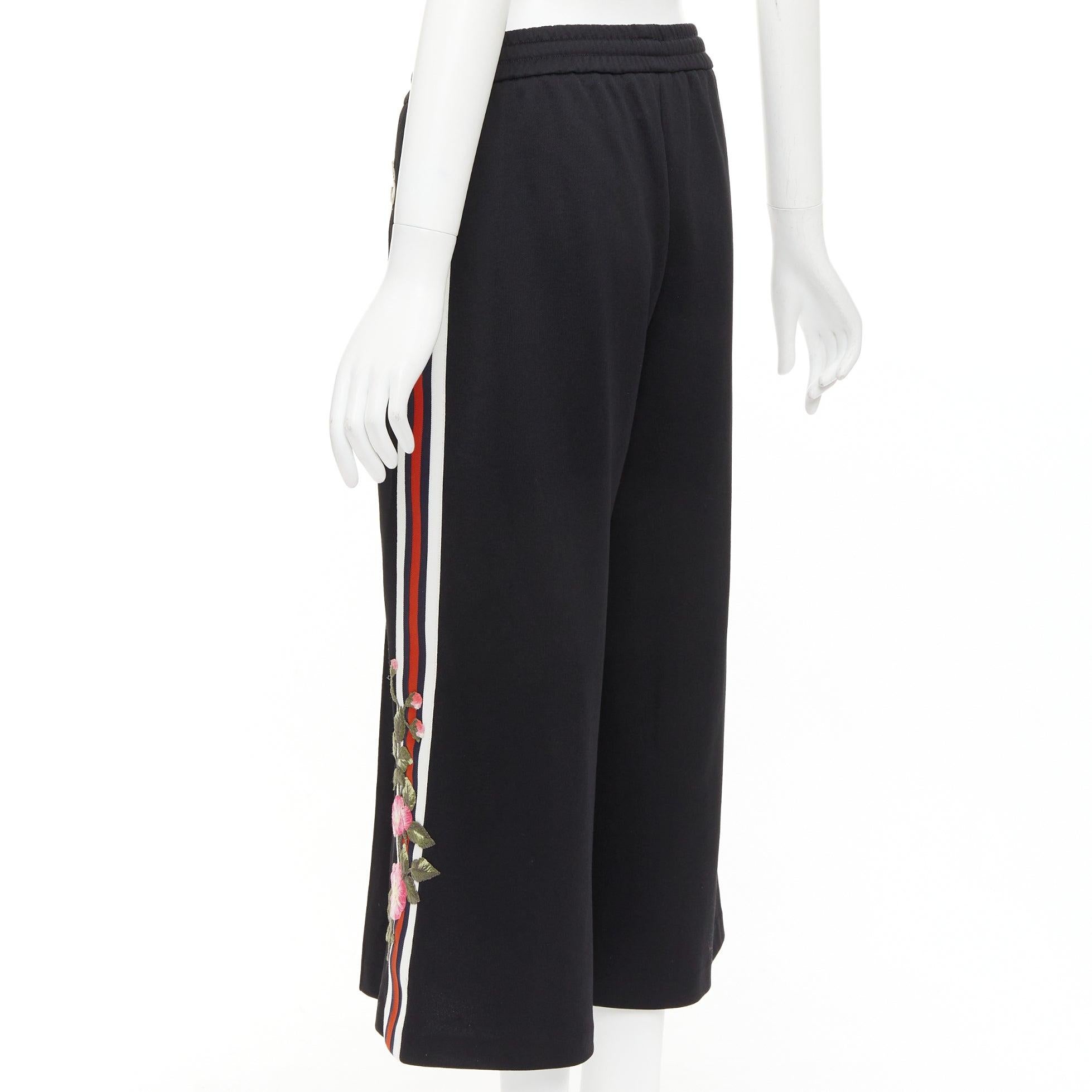 GUCCI black webbing floral patch zip pocket wide leg joggers For Sale 1