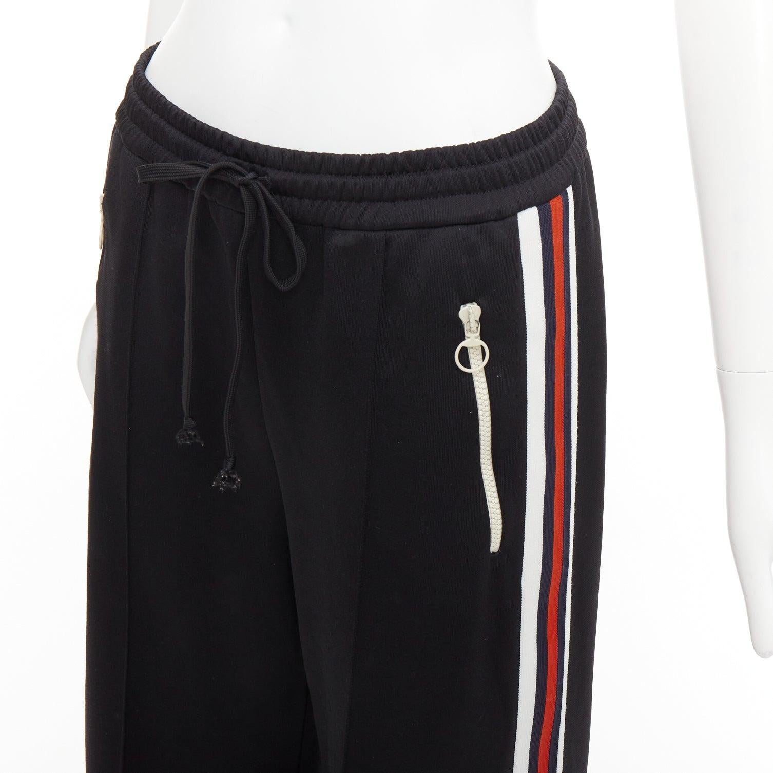 GUCCI black webbing floral patch zip pocket wide leg joggers For Sale 2