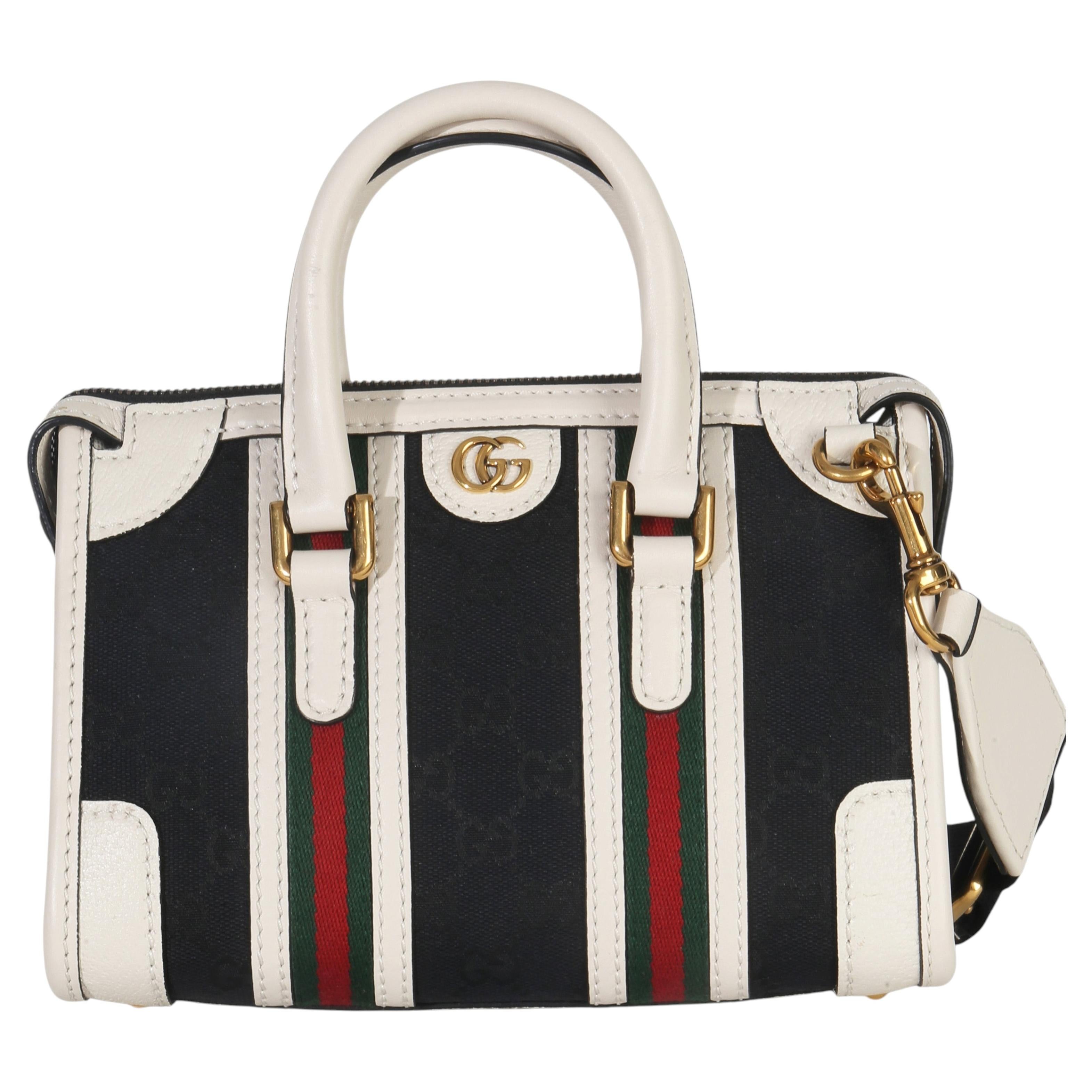 Gucci Negro Blanco Lienzo Mini Doble G Top Handle Bag en venta