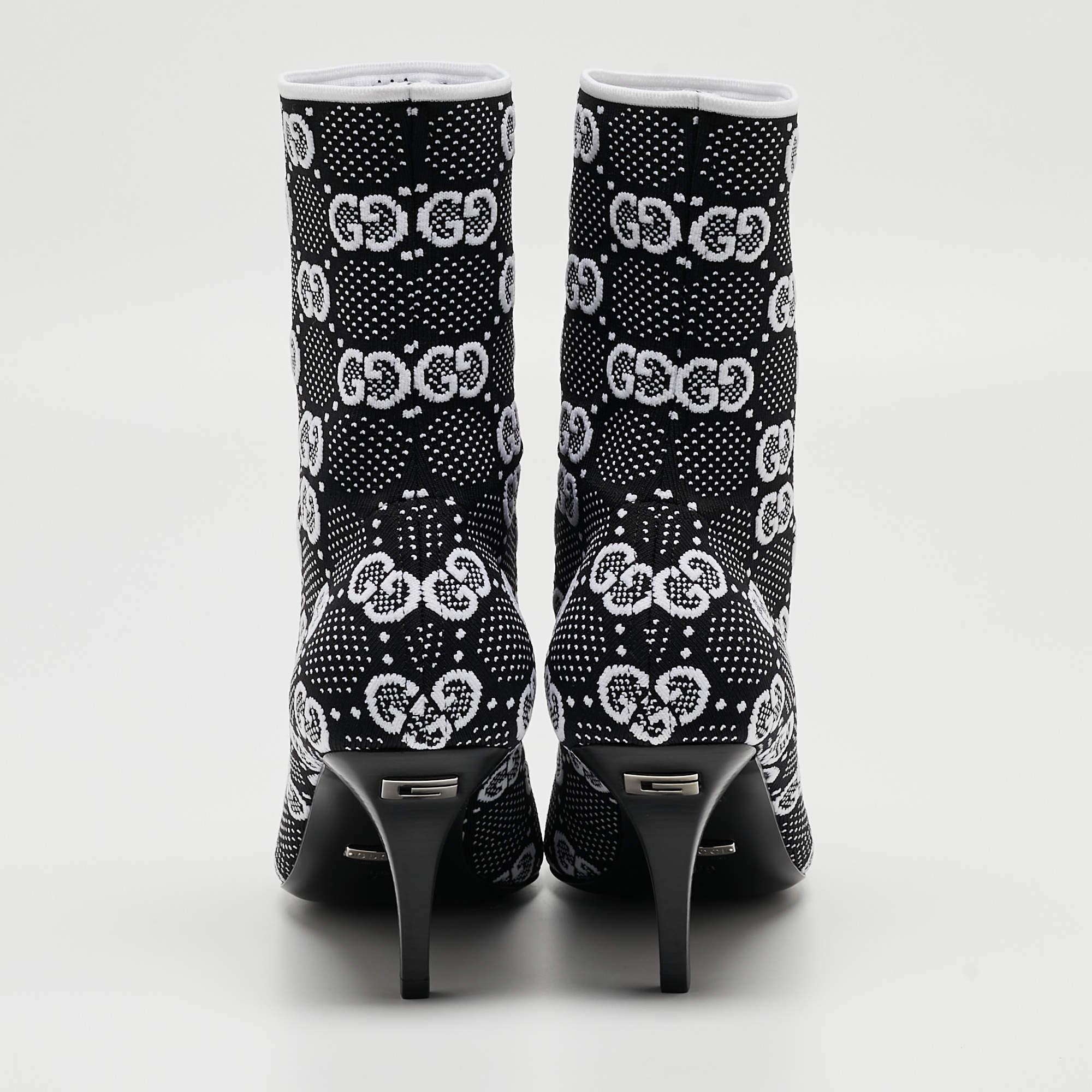 Gucci Black/White GG Knit Knit Sock Ankle Boots Size 39 en vente 2
