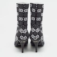 Gucci Black/White GG Knit Fabric Sock Ankle Boots Size 39.5