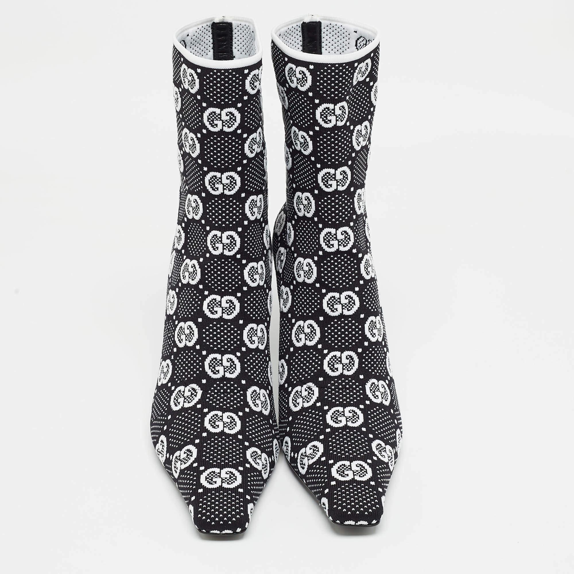 If the quest is for a pair of statement boots, we'll gladly choose this one by Gucci. The women's boots are crafted from GG knit fabric and lifted on 8 cm heels. The boots are fashionable and comfortable.

Includes
Original Dustbag, Original Box,