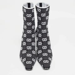 Gucci Black/White GG Knit Fabric Sock Ankle Boots Size 39.5