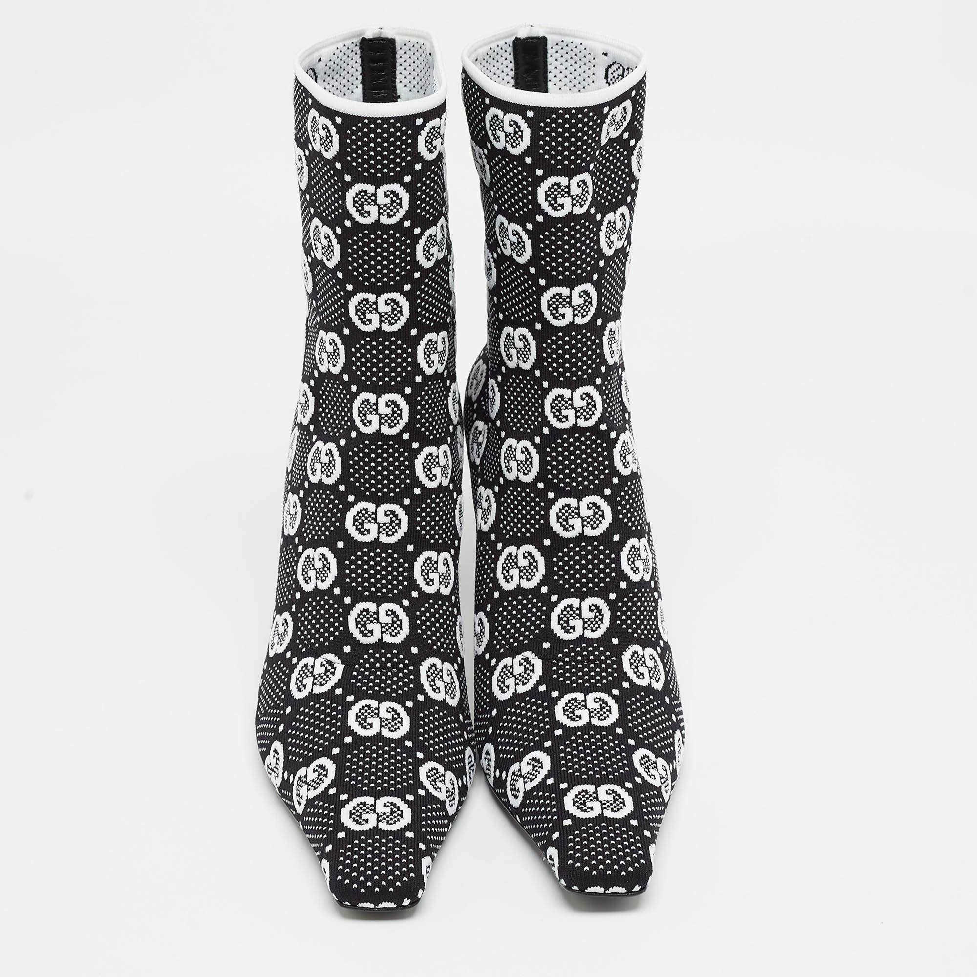 Gucci Black/White GG Knit Fabric Sock Ankle Boots Size 39.5 For Sale 1