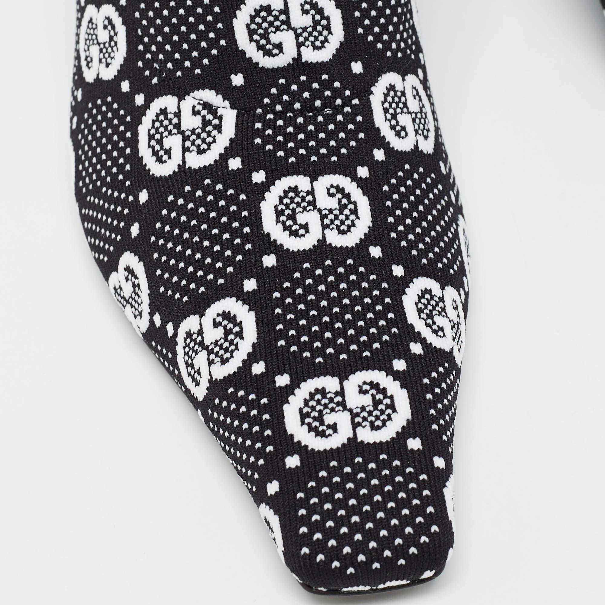 Gucci Black/White GG Knit Fabric Sock Ankle Boots Size 39.5 1