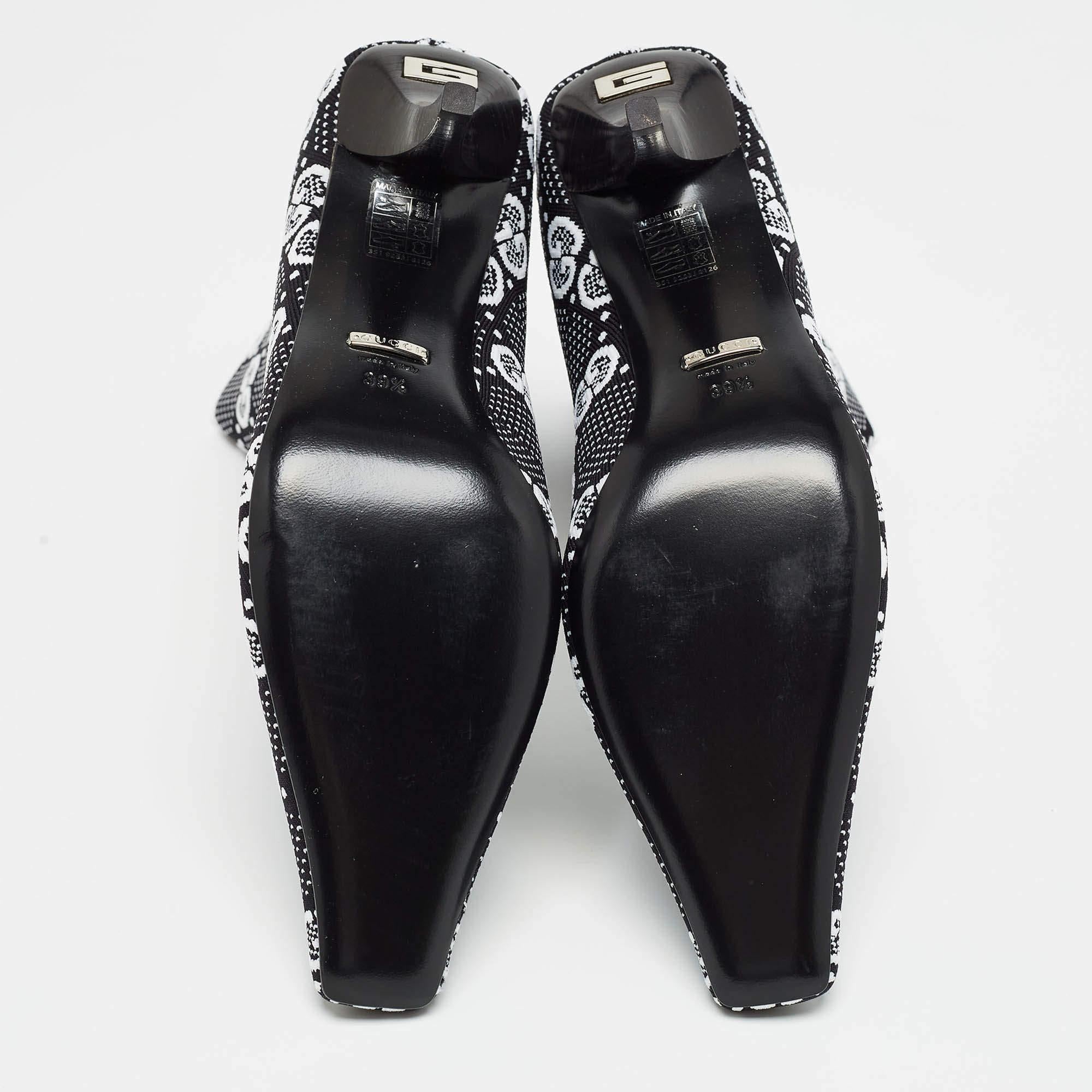 Gucci Black/White GG Knit Fabric Sock Ankle Boots Size 39.5 4
