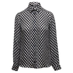 Gucci Black & White Golf Ball Print Silk Button-Up Top