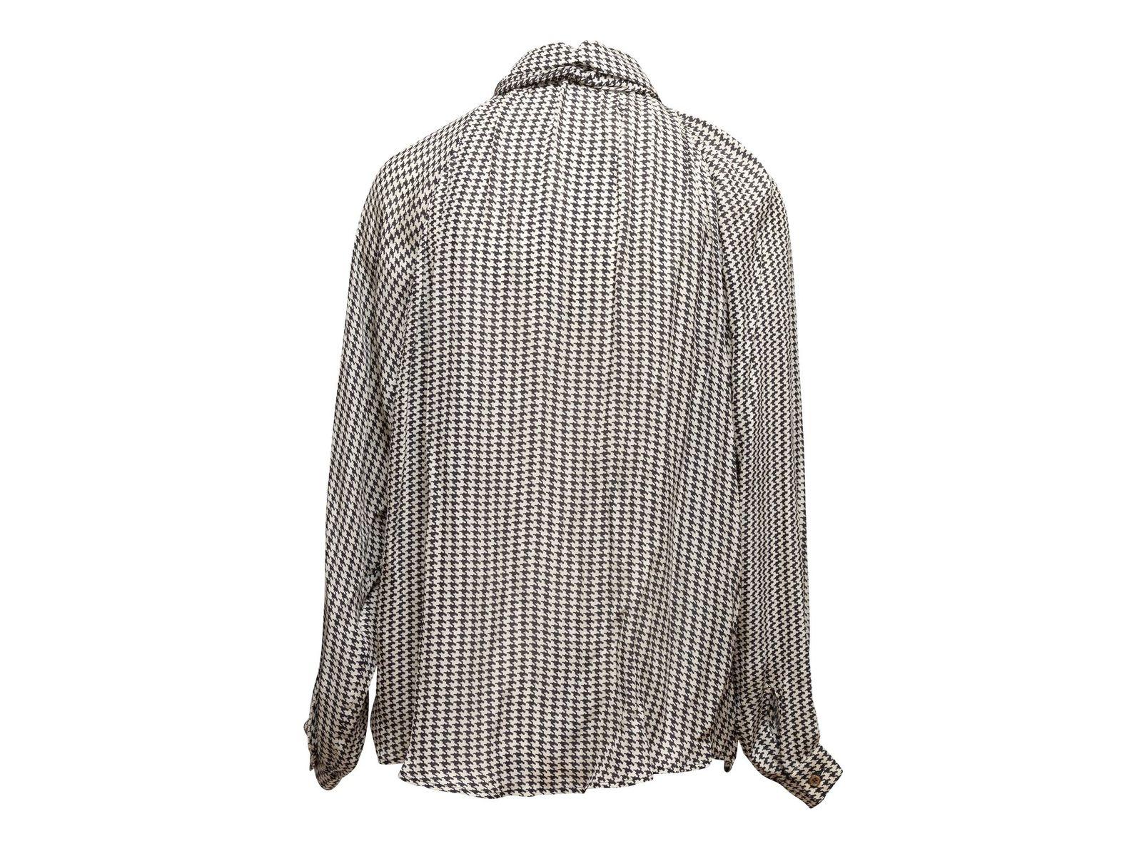Gucci Black & White Houndstooth Print Silk Blouse 2