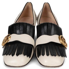 GUCCI black white leather 2016 MARMONT ZEBRA Pumps Shoes 38.5