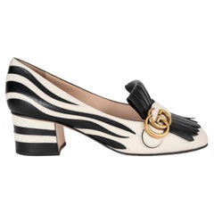 GUCCI black white leather 2016 MARMONT ZEBRA Pumps Shoes 38.5