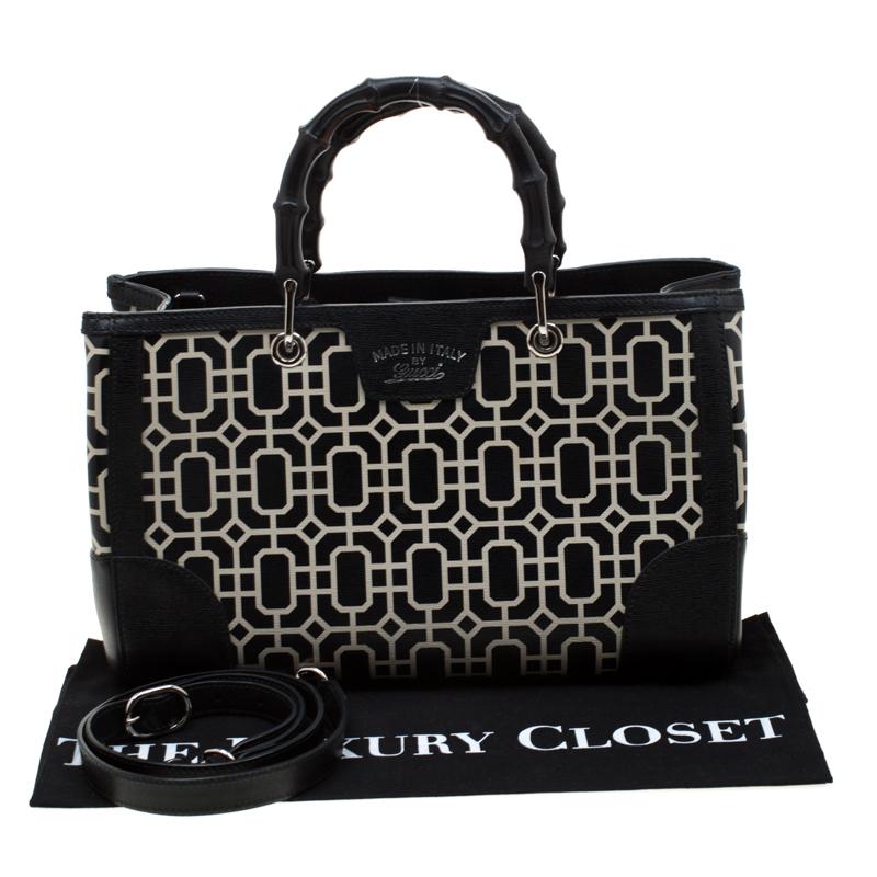 Gucci Black/White Leather Bamboo Top Handle Shopper Tote 8