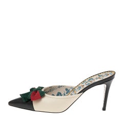 Gucci Black/White Leather Bow Web Pointed Toe Mules Size 41