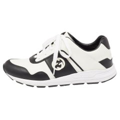 Gucci - Baskets basses en cuir noir/blanc imbriquées GG avec lacets, taille 38,5