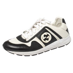 Gucci Black/White Leather Interlocking GG Lace Up Low Top Sneakers Size 40.5