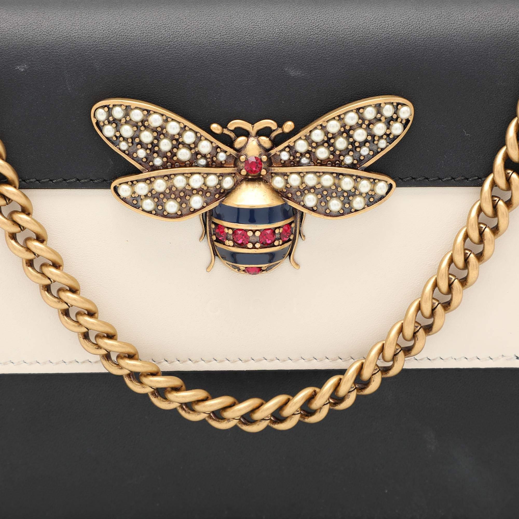 Gucci Black/White Leather Queen Margaret Wallet On Chain 1