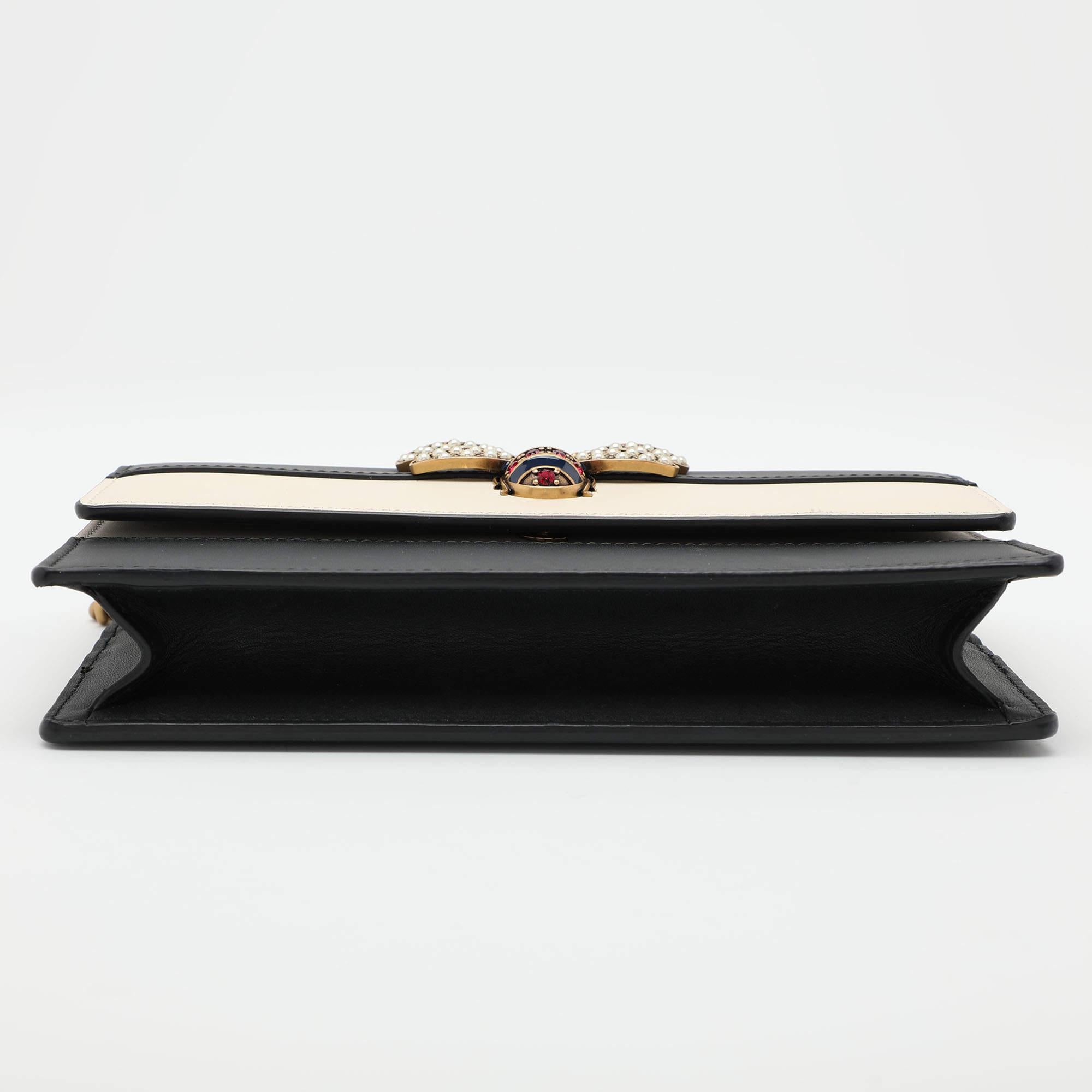 Gucci Black/White Leather Queen Margaret Wallet On Chain 3