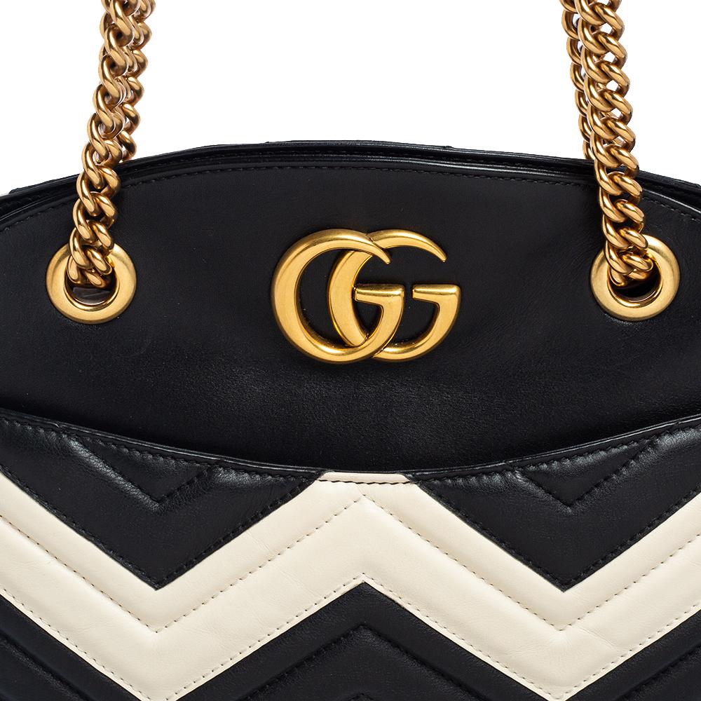 Gucci Black/White Matelassé Leather GG Marmont Tote 8