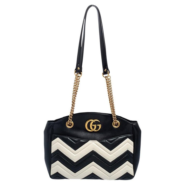 Gucci Black/White Matelassé Leather GG Marmont Tote at 1stDibs
