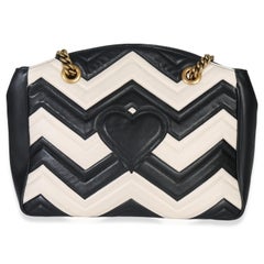 Gucci Black White Matelasse Medium GG Marmont Chain Tote