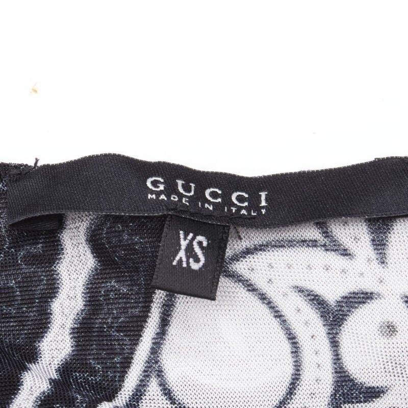 GUCCI Black white paisley print bohemian kimono sleeve blouse XS For Sale 5
