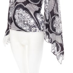 GUCCI Black white paisley print bohemian kimono sleeve blouse XS
