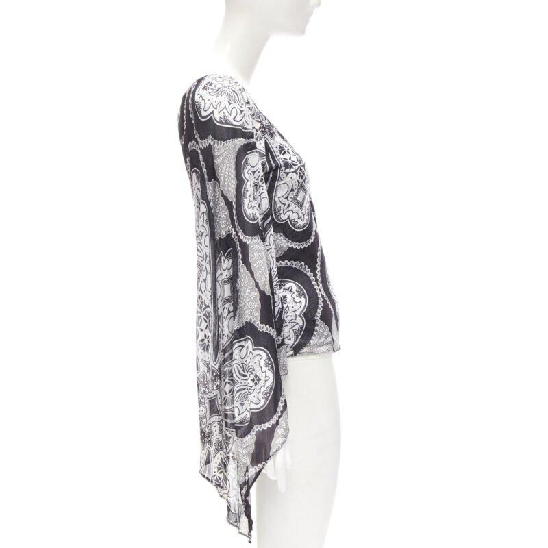 GUCCI Black white paisley print bohemian kimono sleeve blouse XS In Excellent Condition For Sale In Hong Kong, NT