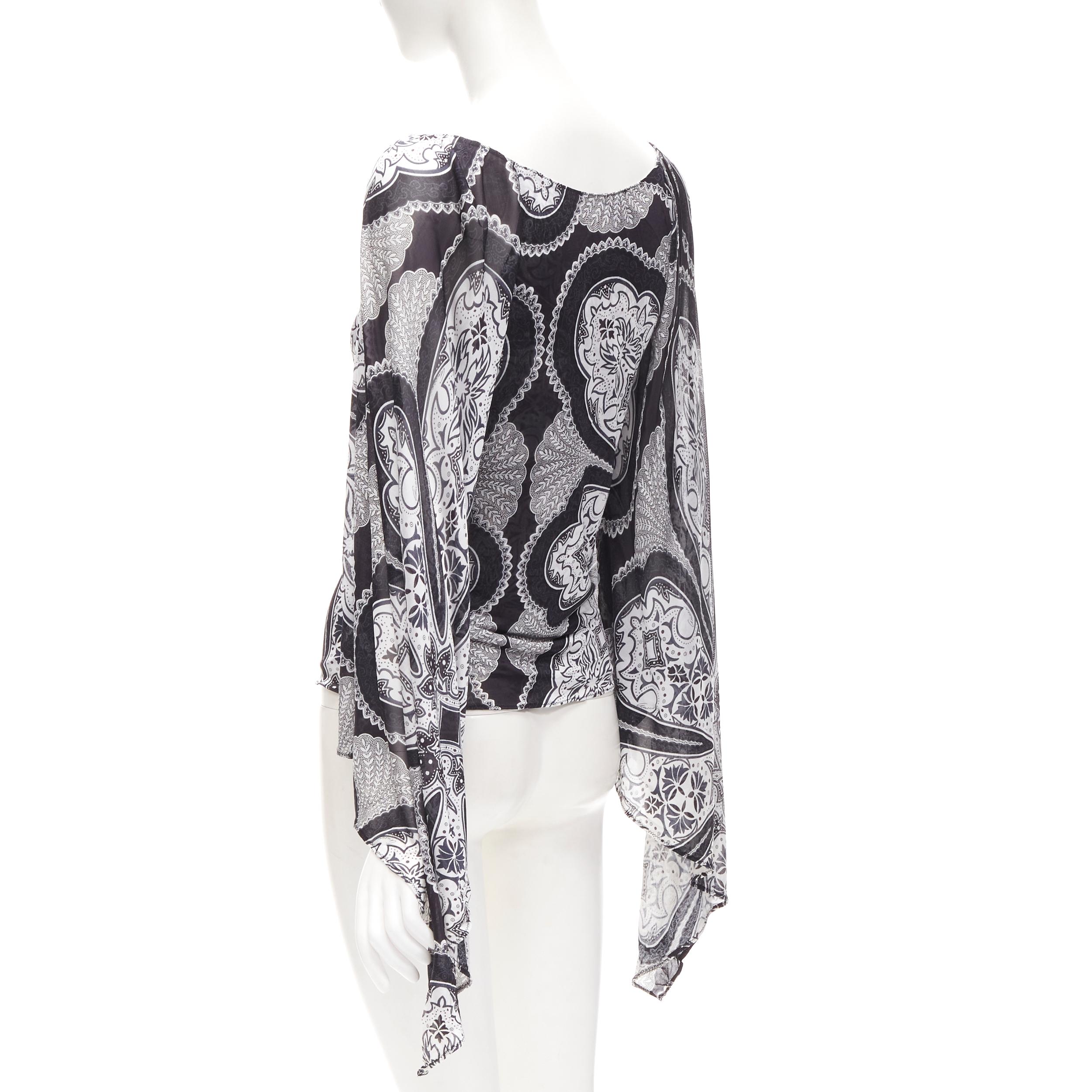 GUCCI Black white paisley print bohemian kimono sleeve blouse XS For Sale 1
