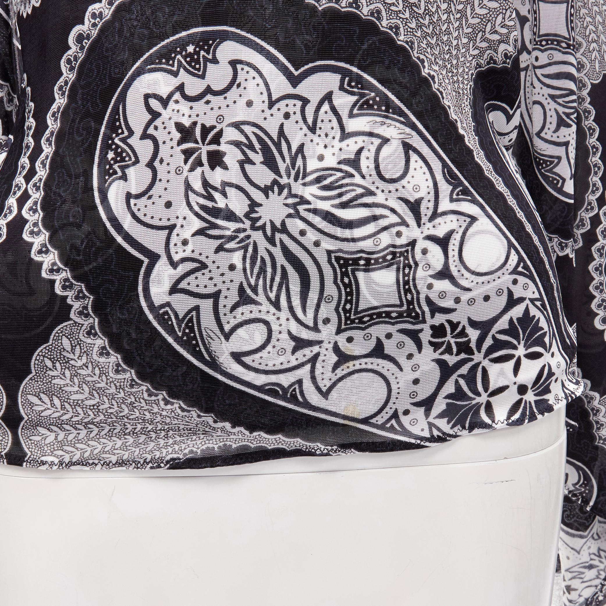 GUCCI Black white paisley print bohemian kimono sleeve blouse XS For Sale 3