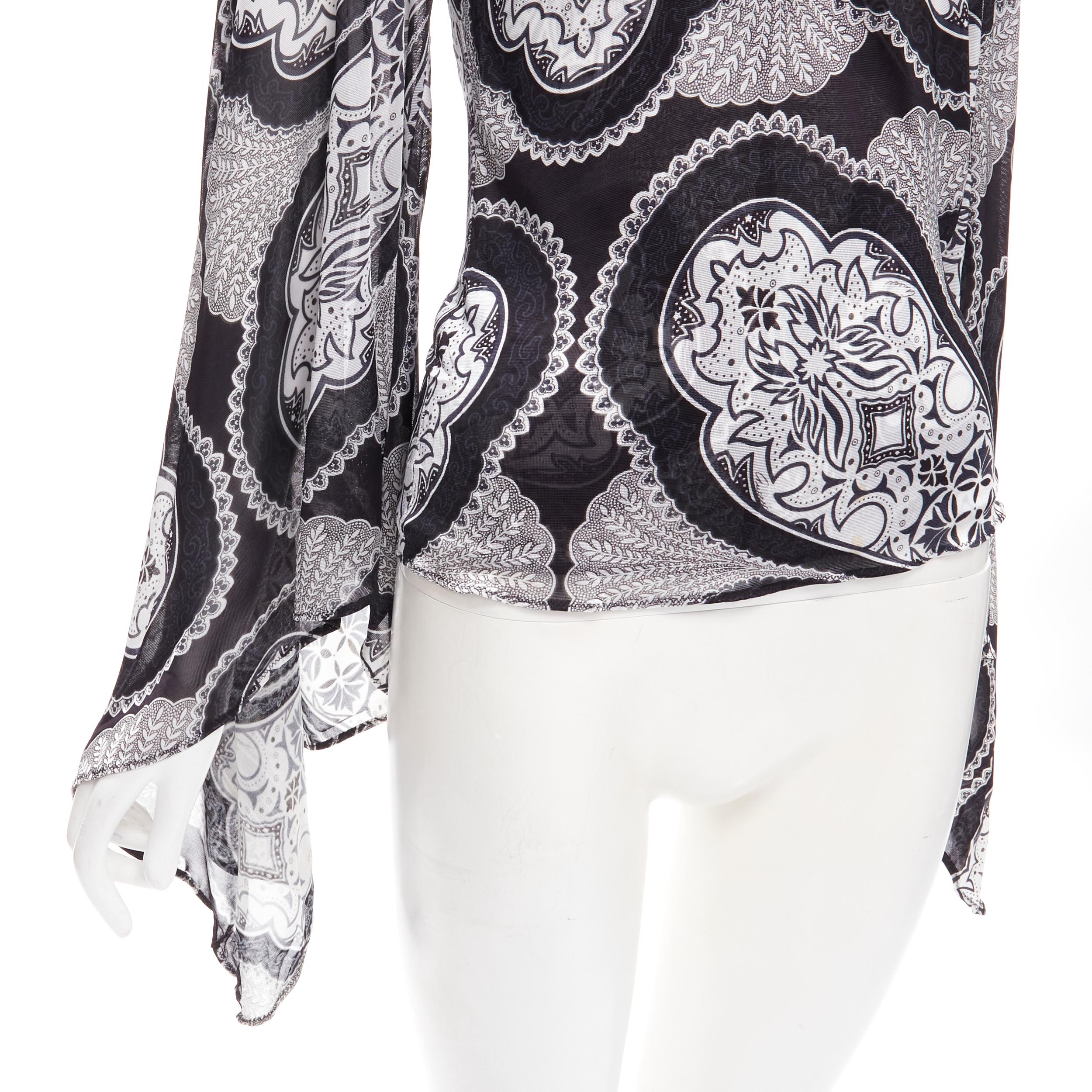 GUCCI Black white paisley print bohemian kimono sleeve blouse XS 3