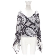 Used GUCCI Black white paisley print bohemian kimono sleeve blouse XS