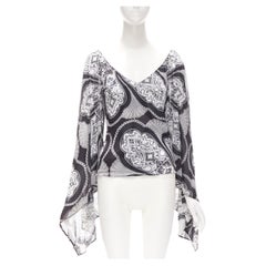 GUCCI Black white paisley print bohemian kimono sleeve blouse XS