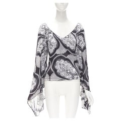GUCCI Black white paisley print bohemian kimono sleeve blouse XS