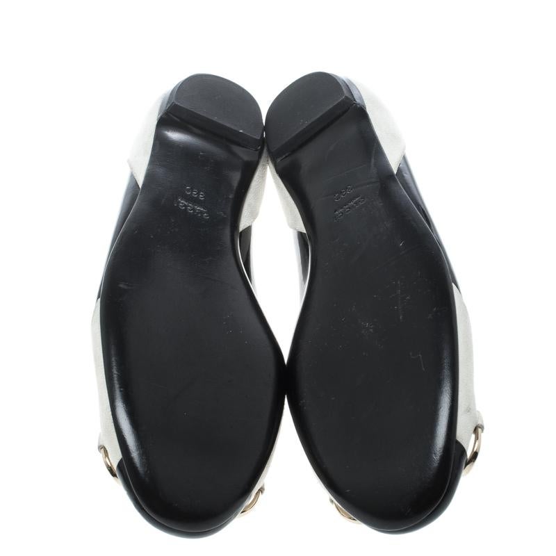Women's Gucci Black/White Patent Leather and Suede Bamboo Horsebit Ballet Flats Size 38