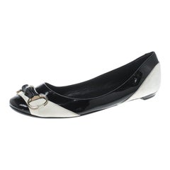 Gucci Black/White Patent Leather and Suede Bamboo Horsebit Ballet Flats Size 38