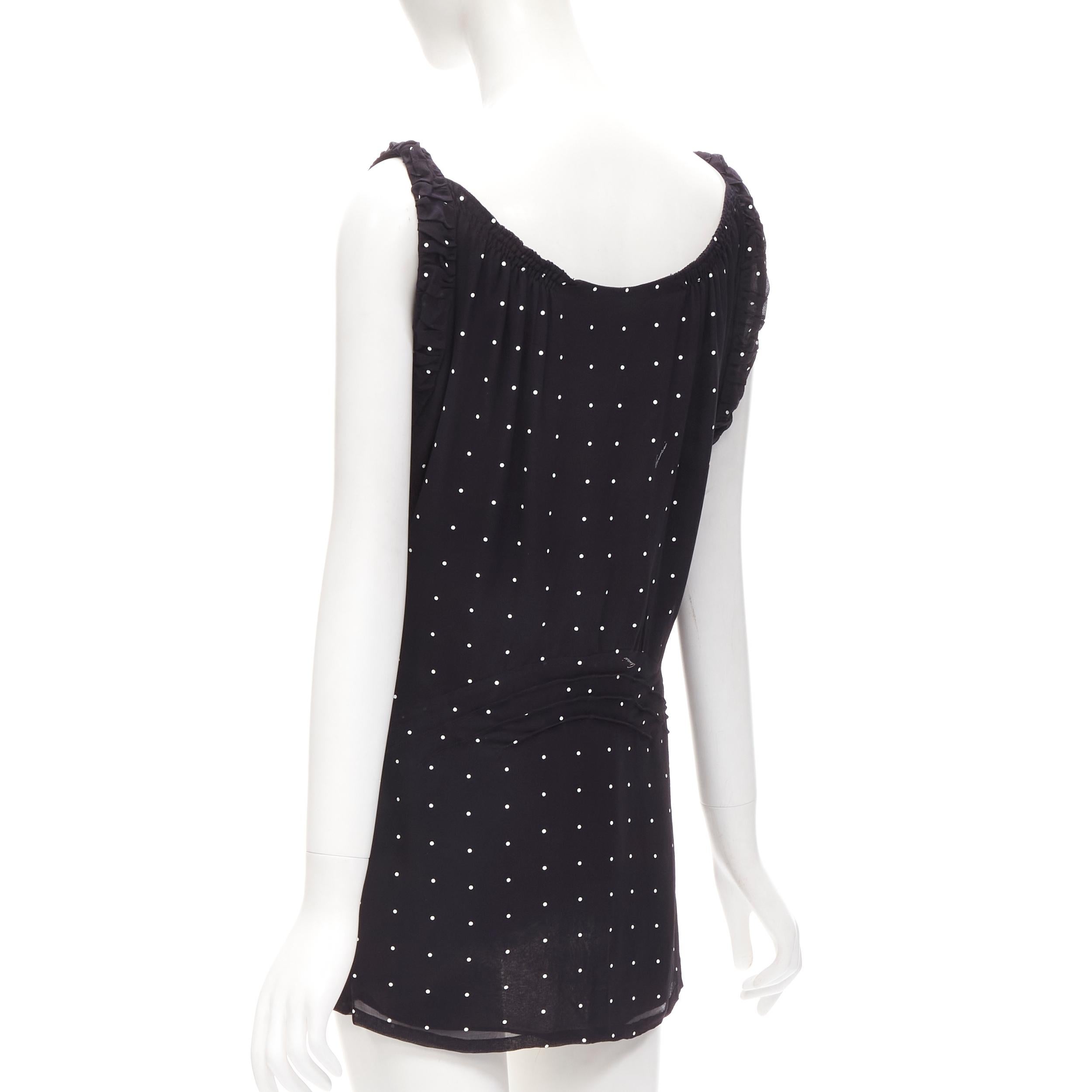 Black GUCCI black white polka dot cursive logo print laced front mini dress IT38 XS For Sale
