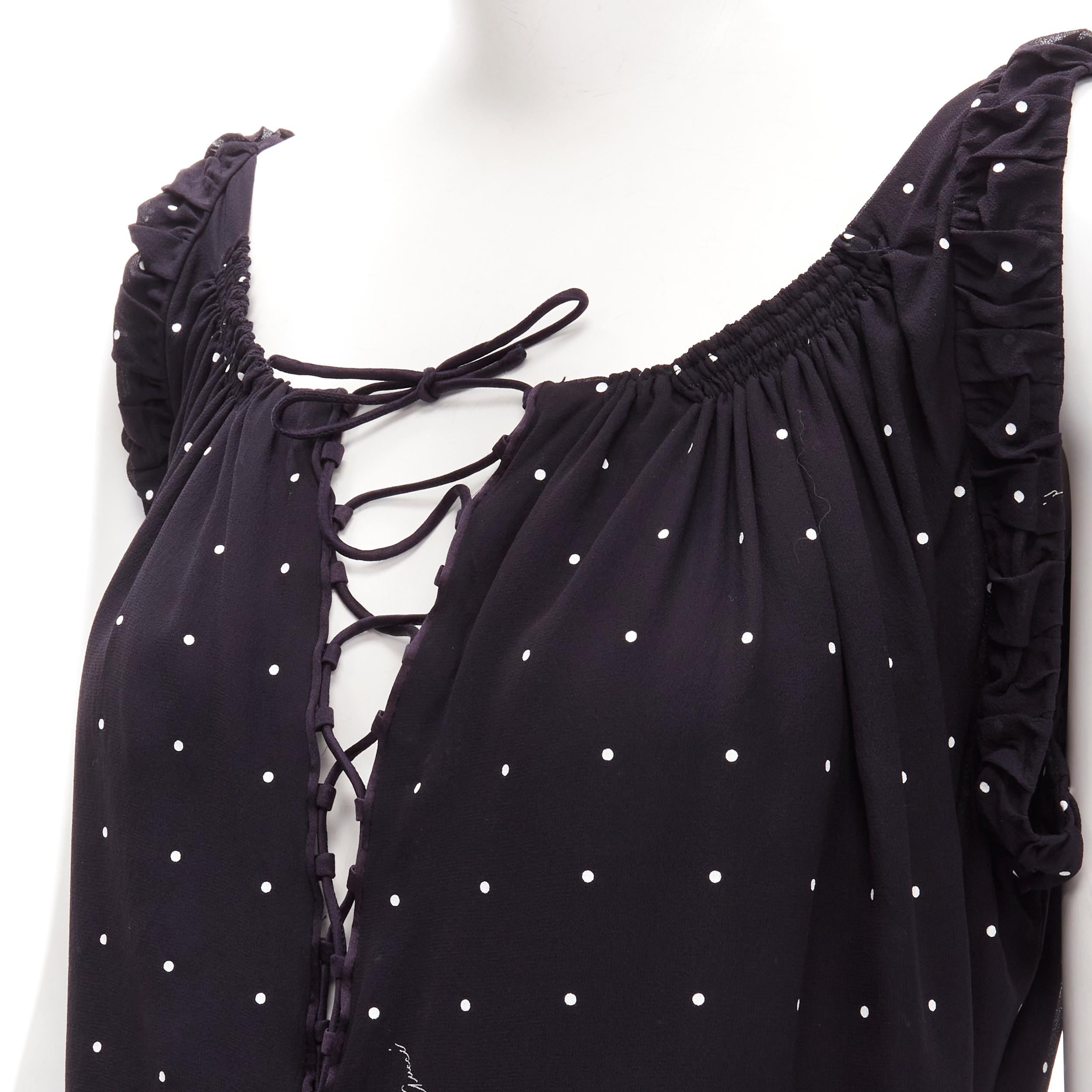 GUCCI black white polka dot cursive logo print laced front mini dress IT38 XS In Excellent Condition For Sale In Hong Kong, NT