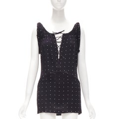 Gucci - Mini robe à lacets, imprimé logo cursif, noir et blanc, à pois IT38 XS