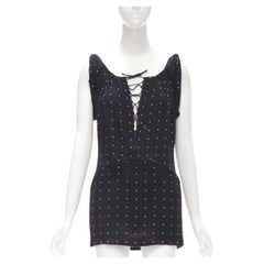 GUCCI black white polka dot cursive logo print laced front mini dress IT38 XS