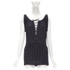 GUCCI black white polka dot cursive logo print laced front mini dress IT38 XS