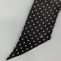 GUCCI Black & White Polka Dot Silk Twilly Neck Tie Scarf