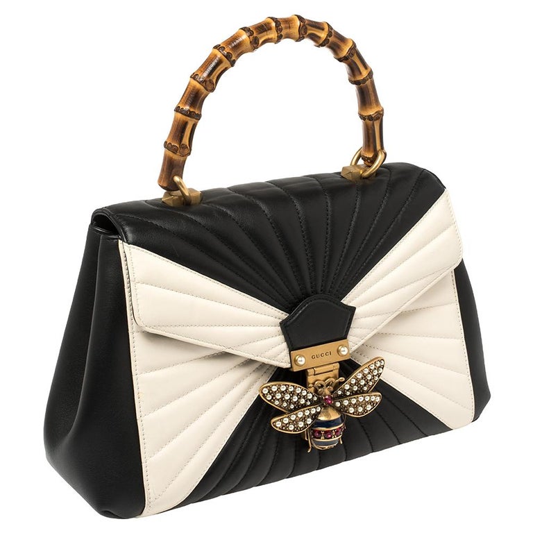 Gucci Black/White Quilted Leather Medium Queen Margaret Bamboo Top Handle  Bag at 1stDibs