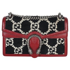 Gucci Black White Red Tweed GG Monogram Medium Dionysus Shoulder Bag