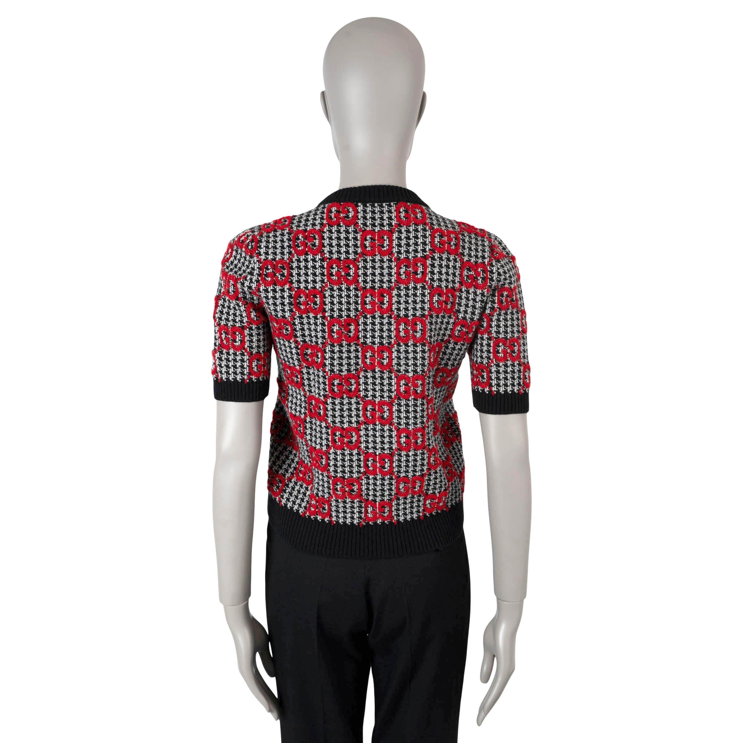 Black GUCCI black white red wool 2023 GG JACQUARD HOUNDTOOTH Sweater M