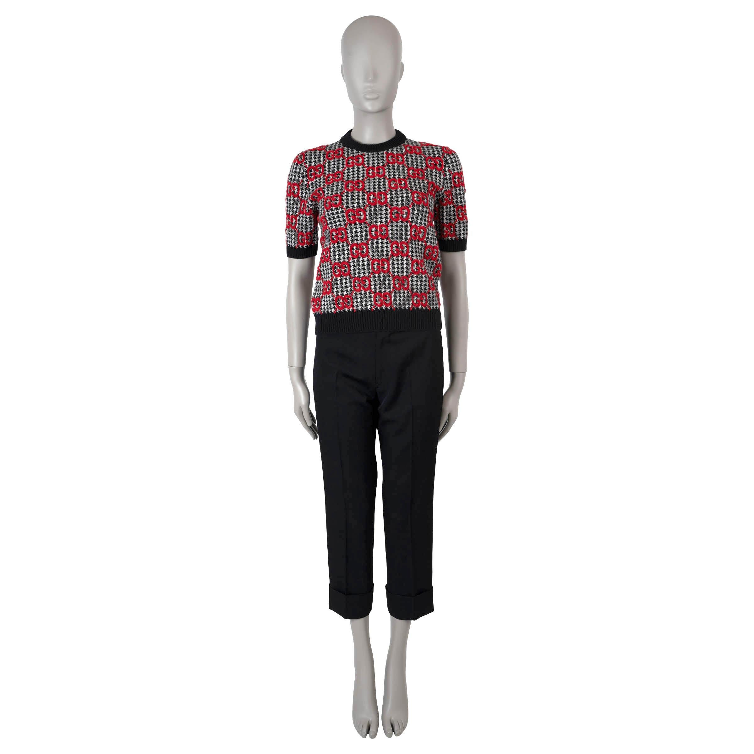 GUCCI black white red wool 2023 GG JACQUARD HOUNDTOOTH Sweater M In Excellent Condition In Zürich, CH