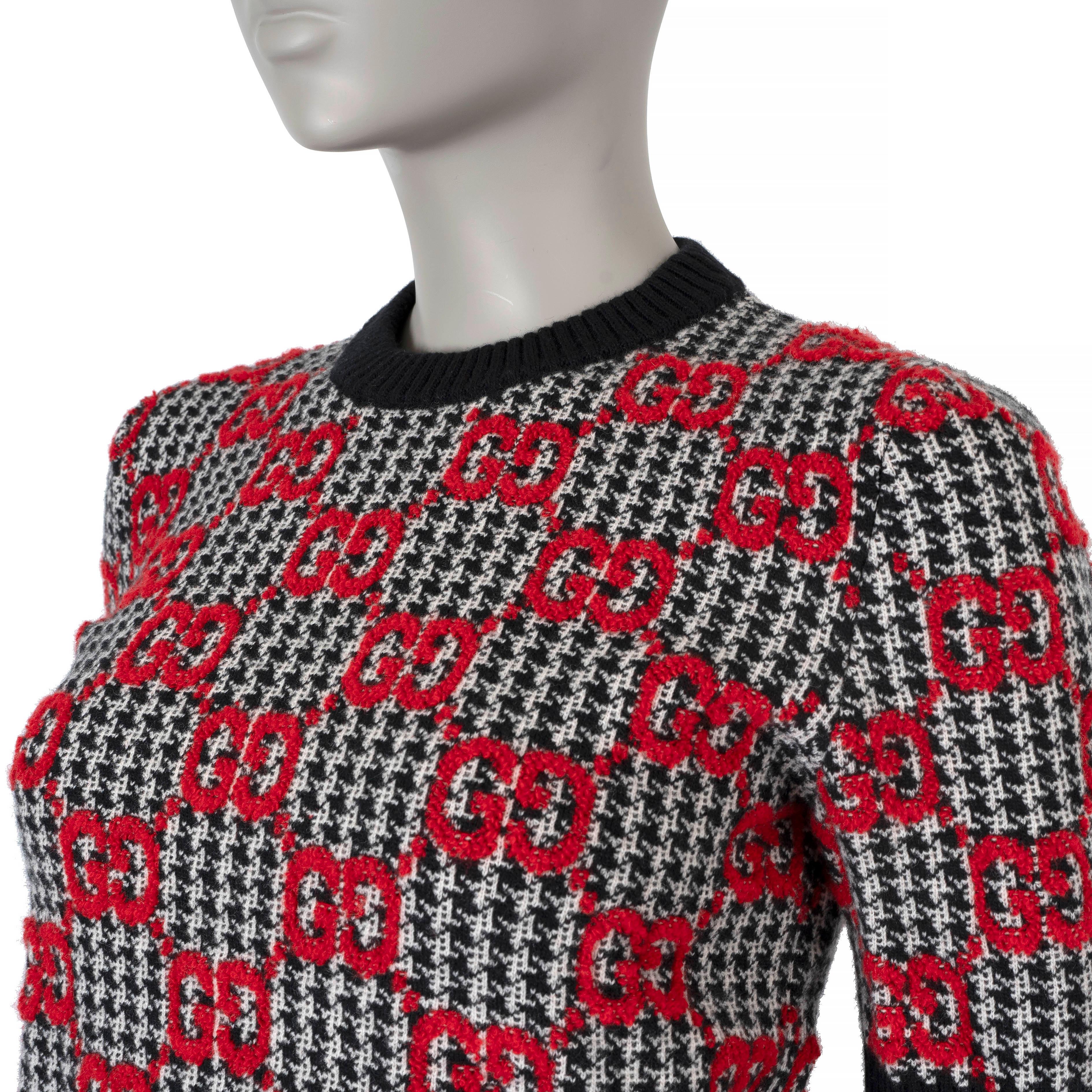 Women's GUCCI black white red wool 2023 GG JACQUARD HOUNDTOOTH Sweater M