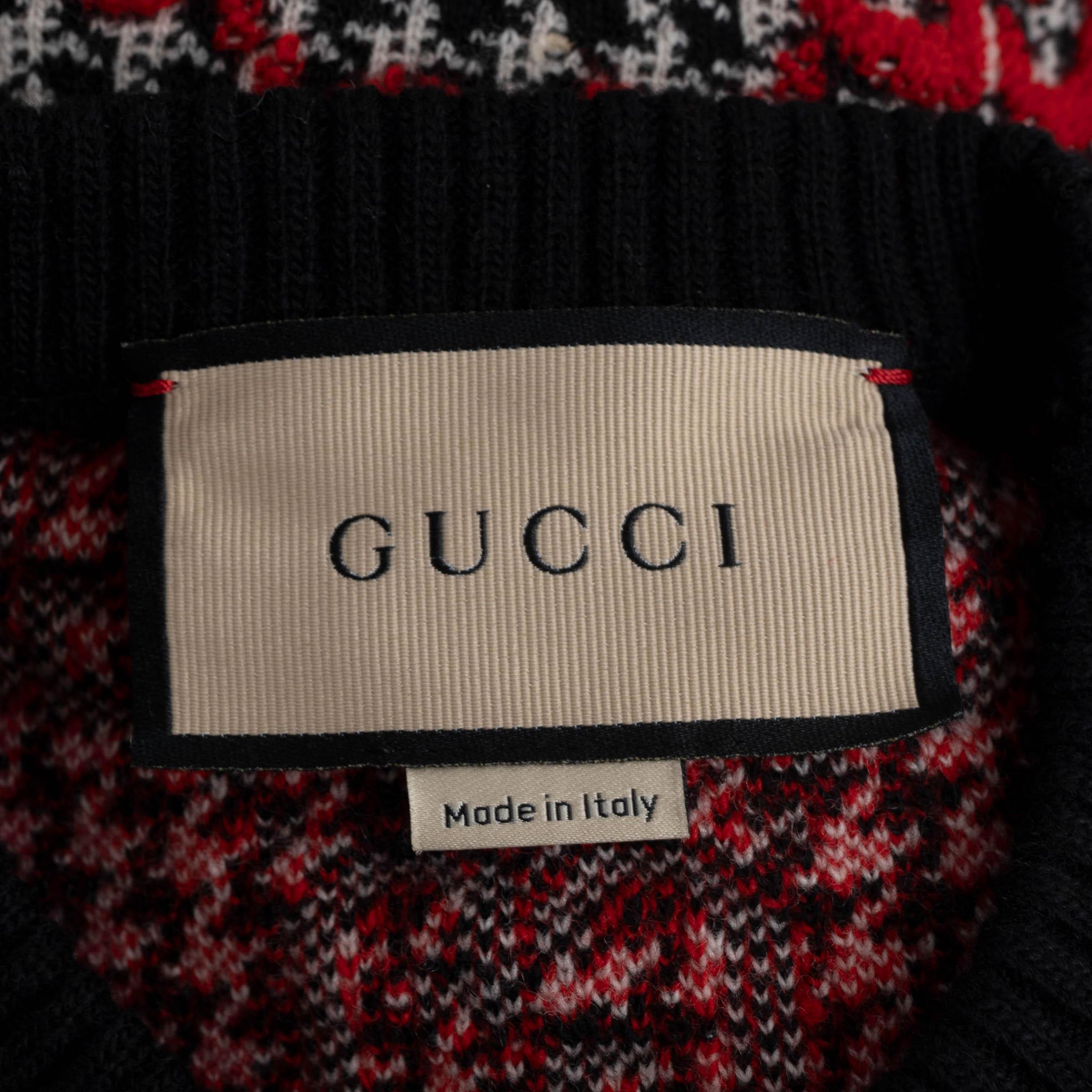 GUCCI black white red wool 2023 GG JACQUARD HOUNDTOOTH Sweater M 1